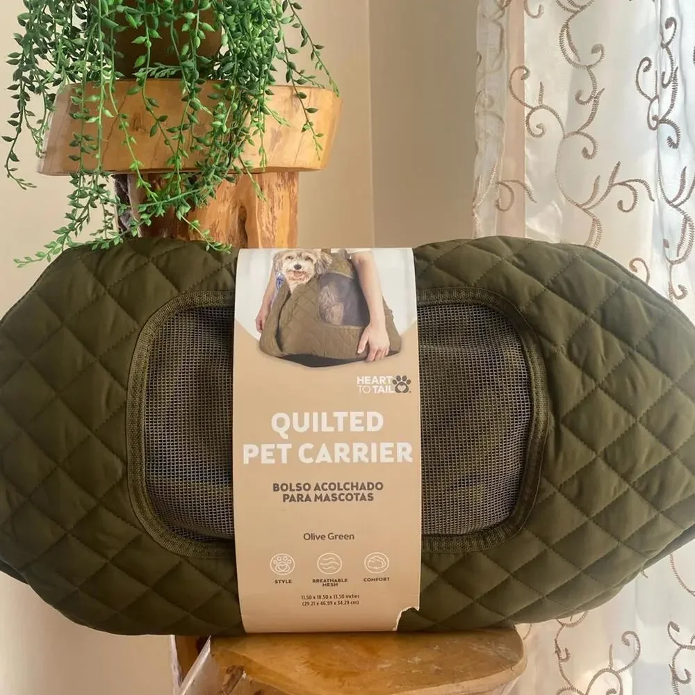 Quilted Pet Carrier - Olive Green
